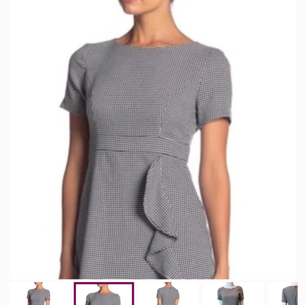 Eliza J Womens Hounds tooth Ruffle Sheath Dress NO8M5781 Black White Size 10 - Picture 2 of 9